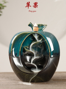 厂家直销绿色倒流香炉创意水果造型观赏回流香薰炉家居工艺品摆件