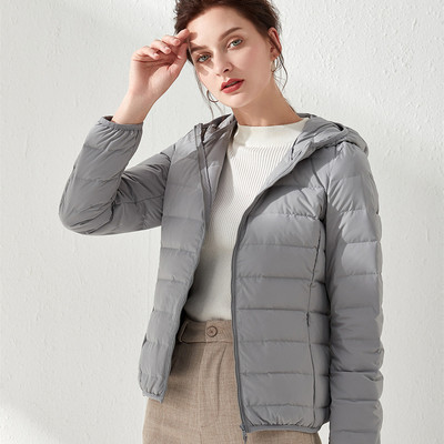 新款轻薄羽绒服女短款连帽立领薄款无缝一体针织女装大码轻便外套