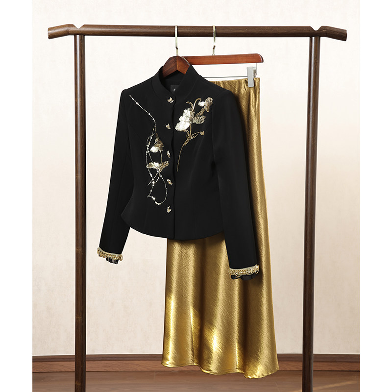 黑色新中式国风短外套女