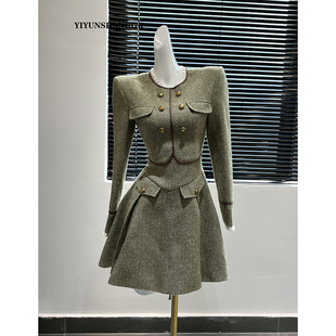 法式高端小香风连衣裙女秋冬2023新款时尚名媛气质小个子A字裙子