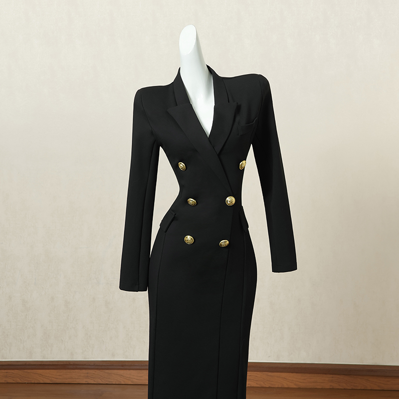 黑色复古西装连衣裙女