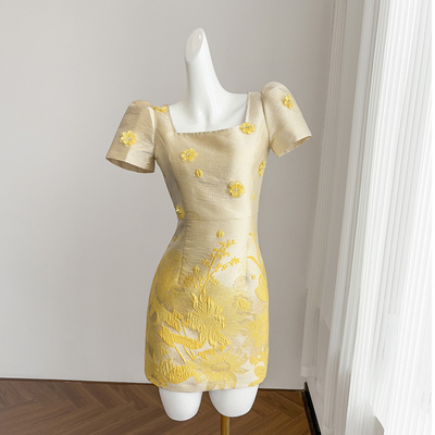 法式重工立体花朵连衣裙