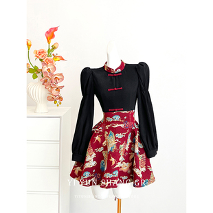 新中式国风改良拼接连衣裙女秋季短裙法式小众设计感高端礼服裙子