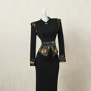 黑色新中式 长裙复古设计感高端礼服裙子 国风改良旗袍连衣裙女秋季