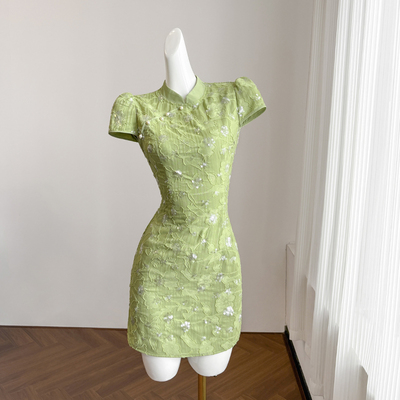 绿色新中式国风改良旗袍连衣裙