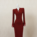 红色新中式 长裙刺绣设计感高端礼服裙子 国风改良旗袍连衣裙女秋季