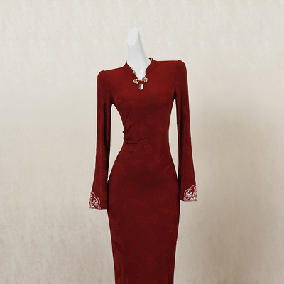 红色新中式国风改良旗袍连衣裙