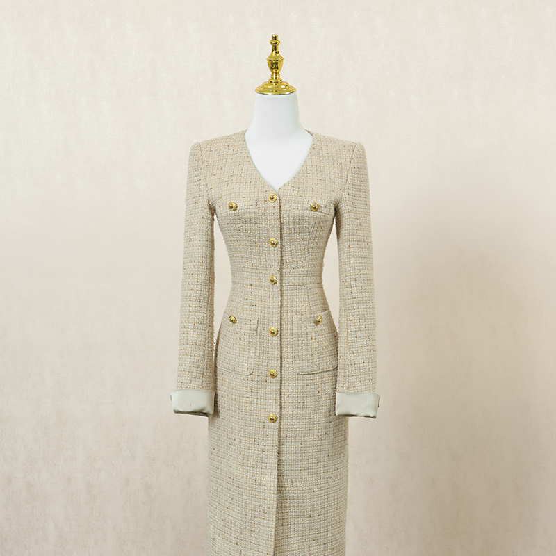 法式复古小香风长袖连衣裙