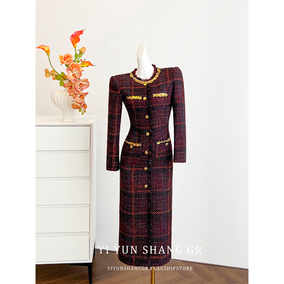 法式复古小香风长袖连衣裙