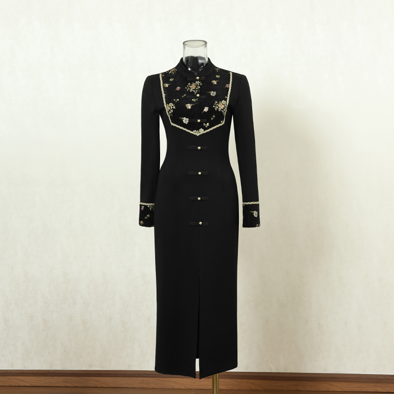 黑色新中式国风改良旗袍连衣裙