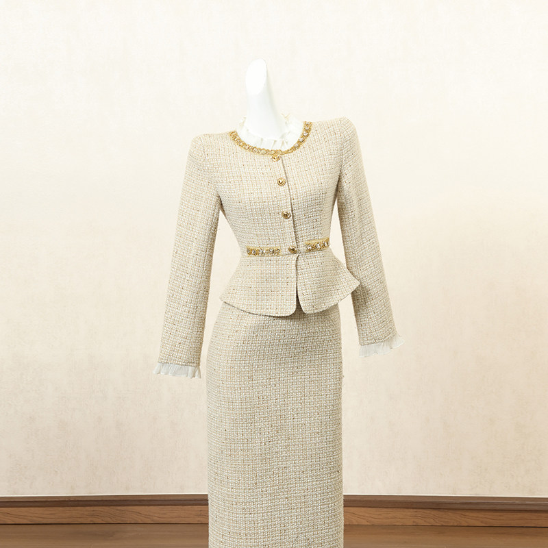 法式复古小香风连衣裙女秋季长裙重工钉钻设计感高端宴会礼服裙子