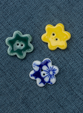 18mm陶瓷纽扣子DIY手工青花瓷复古特色服饰配件辅料定做两个双孔