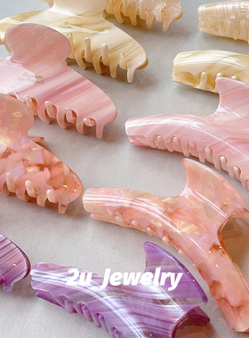 韩国ins新款大号高级感抓夹醋酸金标发饰浅木纹气质盘发鲨鱼夹女