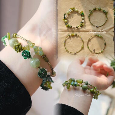 酒馆原创设计森系绿色系复古文艺手链手串百搭小清新