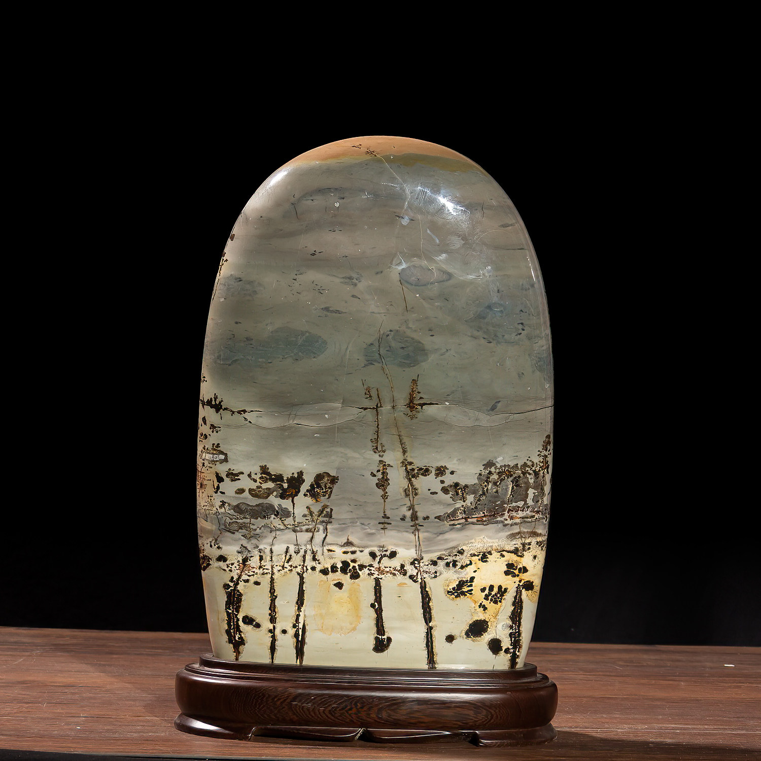 广西国画石天然奇石观赏石草花石中式摆件客厅电视柜工艺品tg66