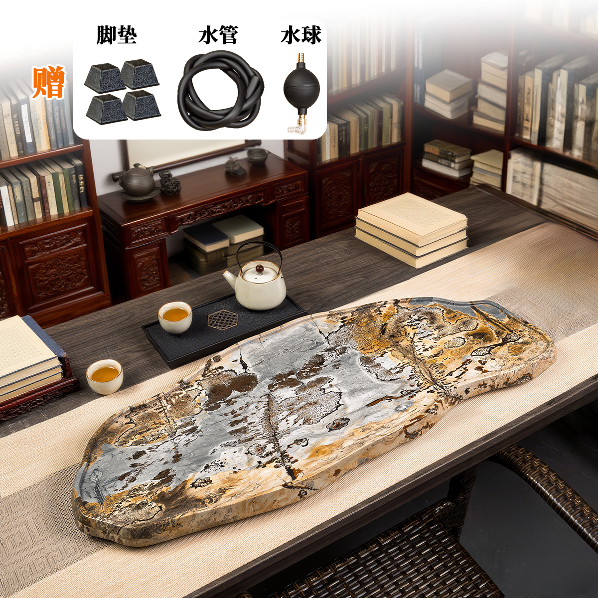 【天然国画石随形茶盘】高端轻奢纹理天成 茶室雅器 送礼收藏佳选