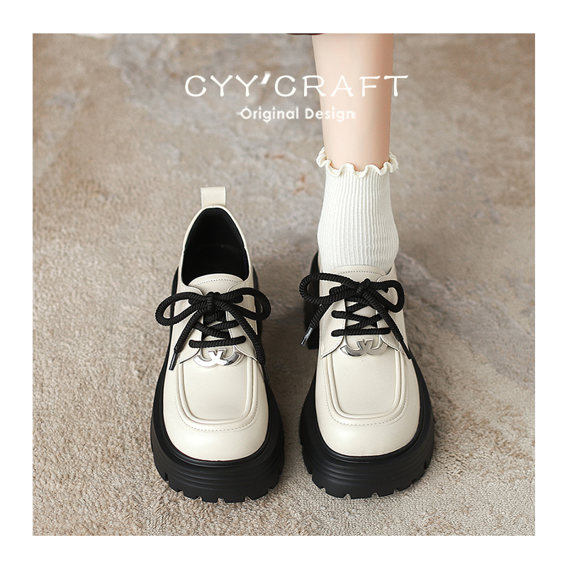 真皮版复古厚底乐福鞋女2024新款