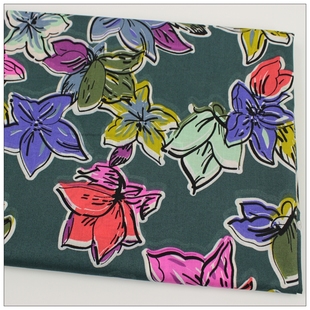 纯棉平纹印花布料床品服装惠安女头巾桌布抱枕手工面料灰底多色花