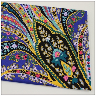 纯棉平纹印花布料惠安女头巾服装床品裙子面料蓝色底大花特价清仓