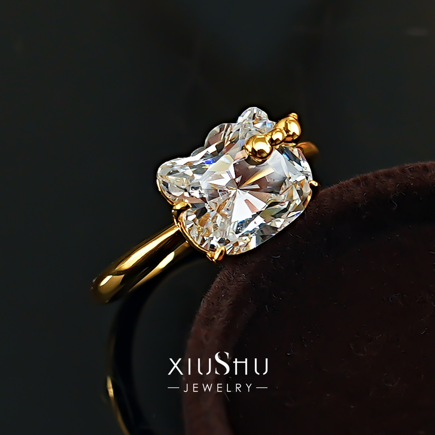 thumbnail for Dream Love Ring Kitty Cat Bow 925 Silver Ring Inlaid with High Carbon Diamond Cute Sweet Diamond Ring Engagement