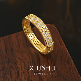 《 小铜钱满天星》爆闪满钻钱币纹戒指925银镀黄金色时隔式指环