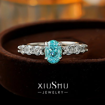 轻奢海蓝宝925银蛋形气质戒指