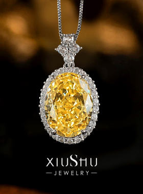 大克拉黄钻色碎冰切鸽子蛋项链