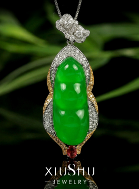 缅甸高冰天然玉髓福豆锁骨项链