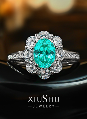 925纯银鸽子蛋围钻帕拉伊巴戒指