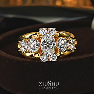 古董风钻戒款 925银戒指镶嵌高碳钻时髦精酷飒食指中古排钻指环