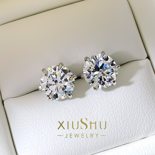 2克拉仿真钻圆形耳钉小巧时尚 纯银针不掉色925银高碳钻小巧精致