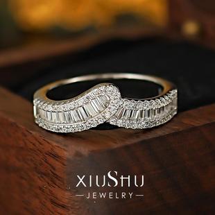 闪耀V字排钻925银气质戒指镶嵌火彩高碳钻指环日常时尚 轻奢名媛女