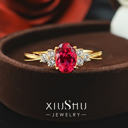 轻奢鸽血红925银鸽子蛋小戒指