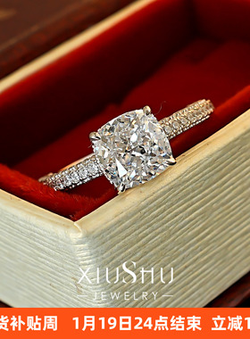 2克拉肥方满钻密镶925银戒指