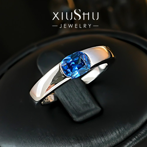 轻奢极简ins风925银皇家蓝戒指