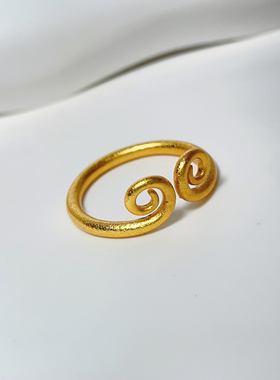 新款铜镀金创意双环缠绕戒指女士小众设计轻奢指环高级沙金开口戒