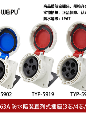 威浦TYP-5902-5919-5924工业插暗装插座63A3P4芯5防水IP67连接器