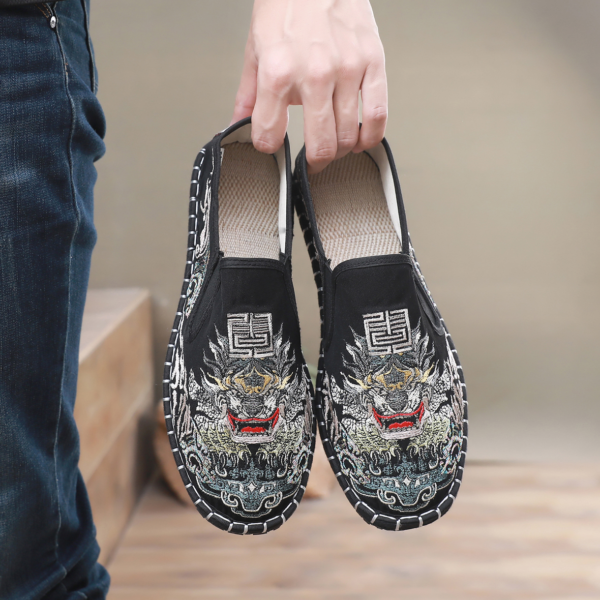 江南色鬼布鞋千层底中国风脸谱