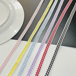 1CM钩边格子包装 细丝带diy蝴蝶结发夹材料自制手工儿童头饰配件