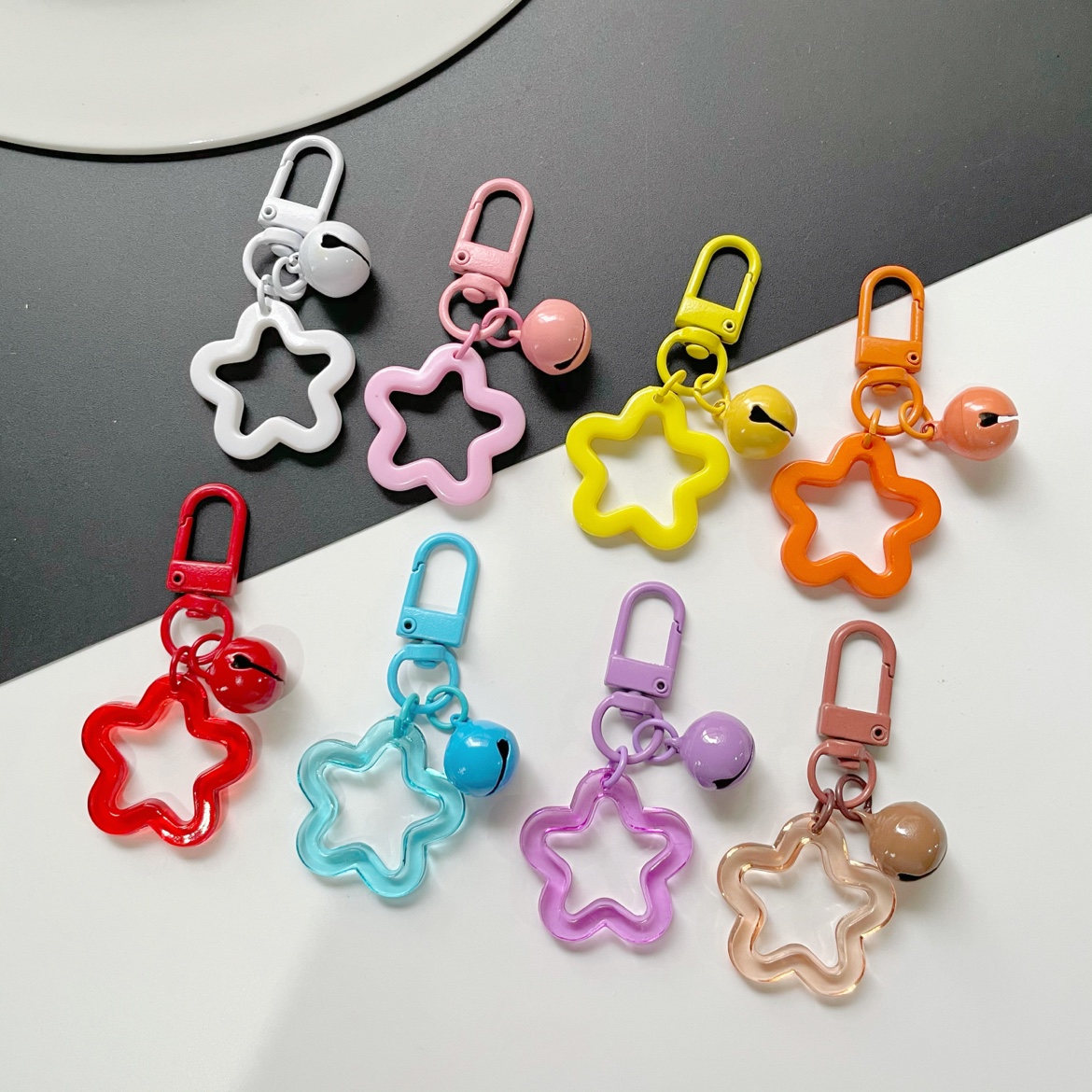 彩色五角星亚克力钥匙扣挂件糖果色耳机套挂饰小清新情侣包包装饰