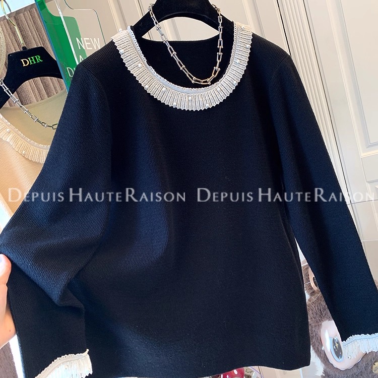 DHR绝美法式蕾丝珍珠小香针织衫