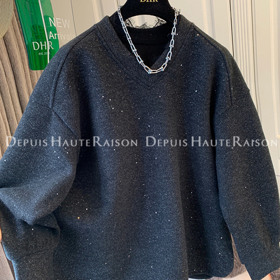 DHR高级感蕾丝V领加厚加绒卫衣