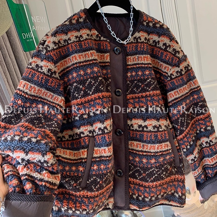DHR费尔岛环保羊羔毛夹棉衣棉服