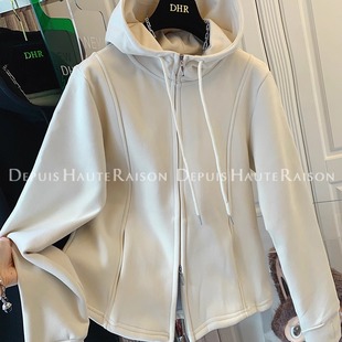 DHR 休闲运动风双拉链连帽加绒卫衣外套保暖内搭打底上衣女冬新款