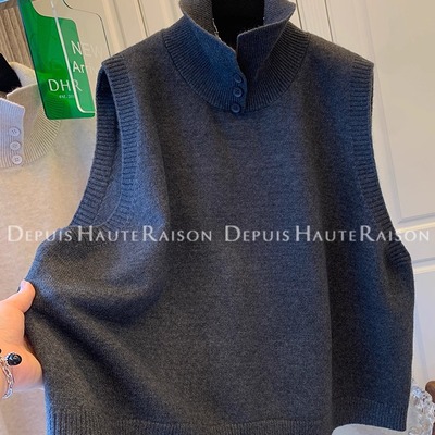 DHR慵懒风半高领针织衫毛衣马甲