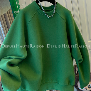 DHR 超好看休闲廓形圆领厚绒T恤套头卫衣加厚外套宽松上衣女冬季