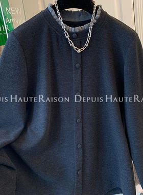 DHR气质针织木耳花边假两件绒T恤