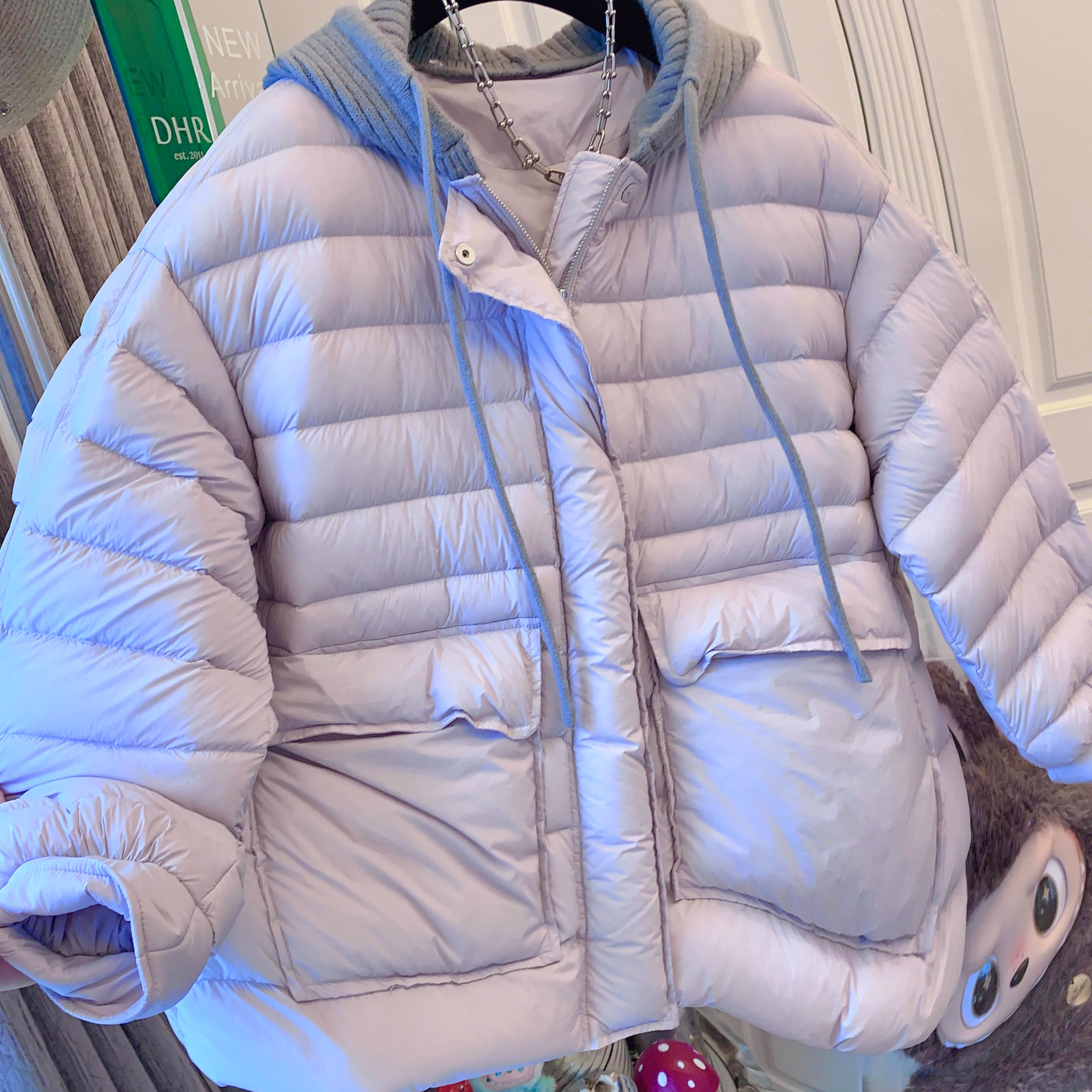 DHR高级感针织连帽排骨羽绒服