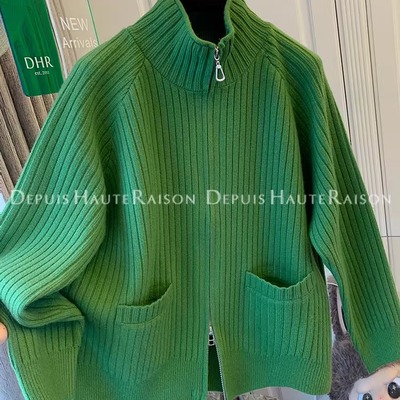 DHR美式拉链半高领针织衫毛衣