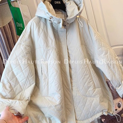 DHR高级感连帽菱格棉服棉衣宽松